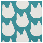 White Cat Face Pattern Teal Fabric