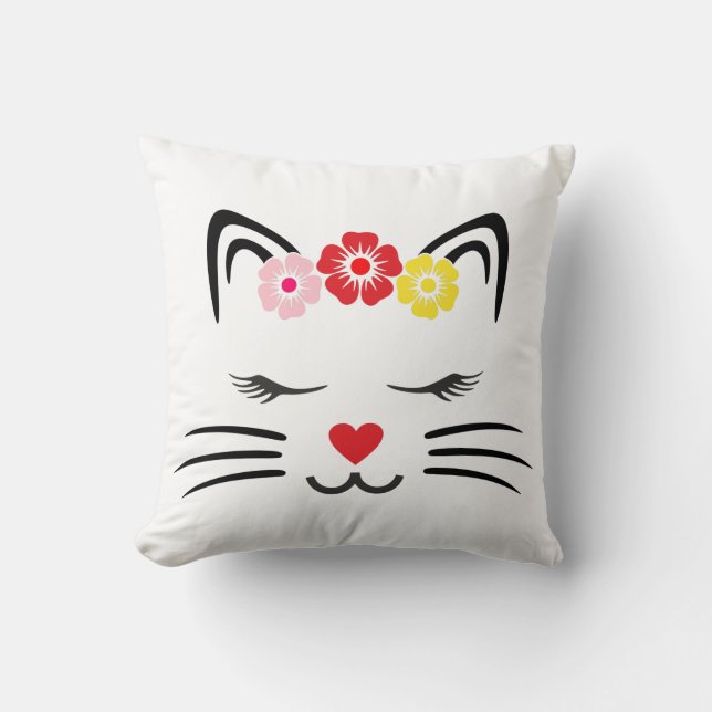 White Cat Face Throw Pillow (Front)