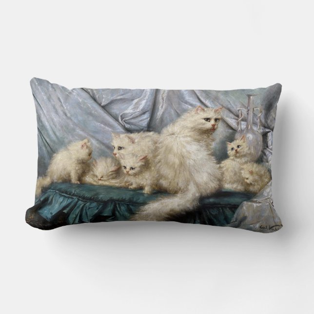 White Cat Family, Carl Kahler Lumbar Pillow (Front)