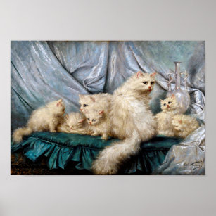 White Cat Family, Carl Kahler Poster