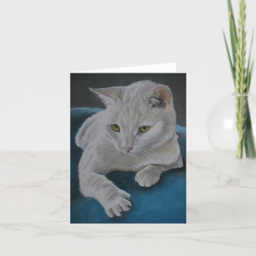 White Cat Feline Art Note Card