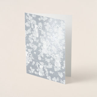 White Cat Flowers Foil Card