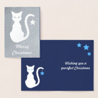 White Cat Foil Christmas Card