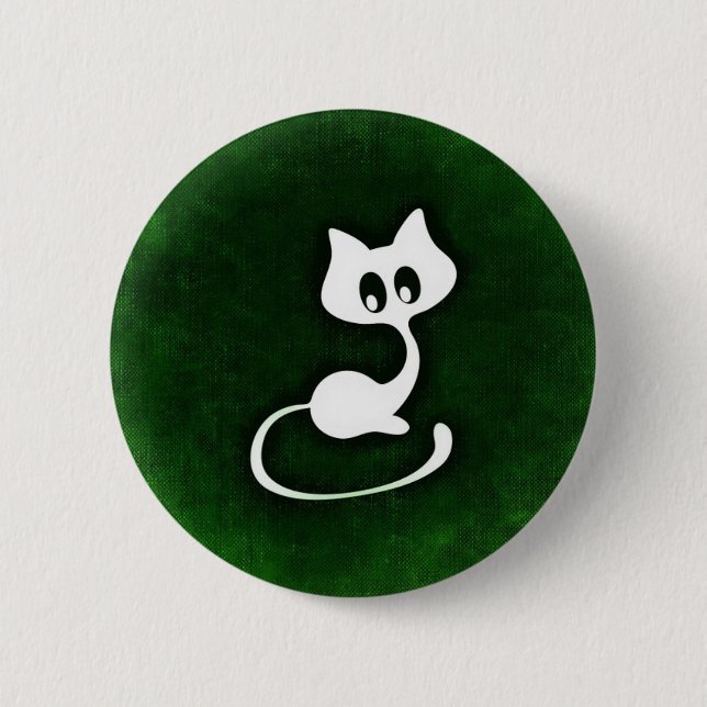 White cat green background pinback button (Front)