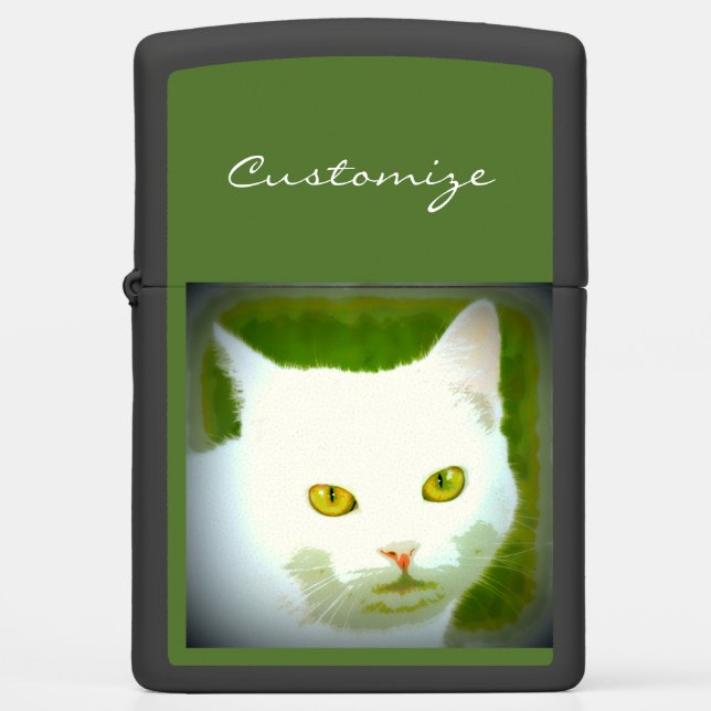 white cat green zippo lighter (Front)