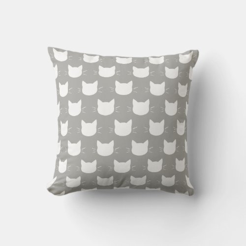 White cat head seamles gray seamless  pattern throw pillow