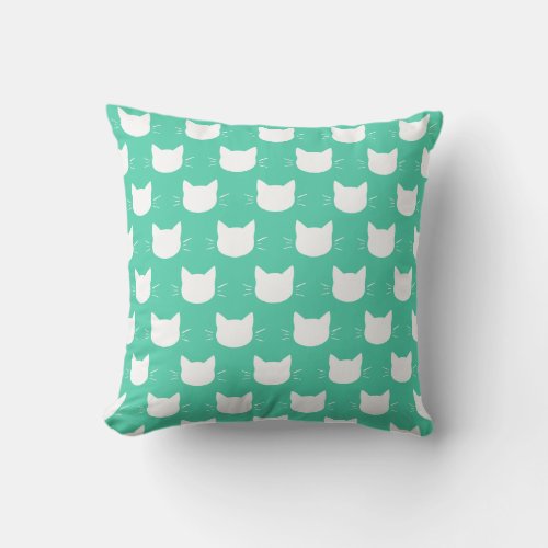 White cat head seamles tealseamless  pattern throw pillow