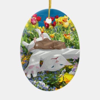 White Cat & His Rat Friend Christmas Tree Ornament by TheWhiteCatCo at Zazzle