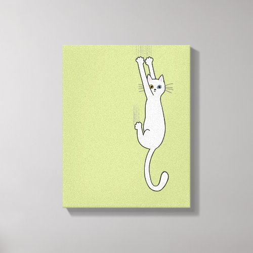 White Cat Holding On With Claws Funny Canvas Print