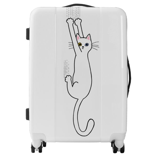White Cat Holding On With Claws Funny Luggage (Front)