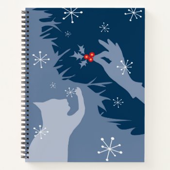 "white Cat & Holly" Design In Midnight Blue Notebook by TheWhiteCatCo at Zazzle
