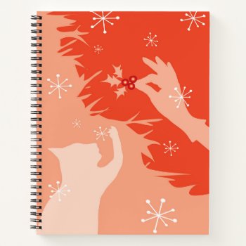 "white Cat & Holly" Design In Watermelon Notebook by TheWhiteCatCo at Zazzle