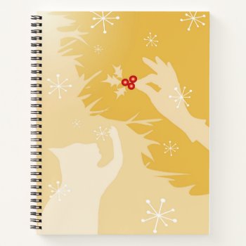White Cat & Holly  Gold Notebook by TheWhiteCatCo at Zazzle