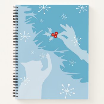 White Cat & Holly  Ice  Blue Notebook by TheWhiteCatCo at Zazzle