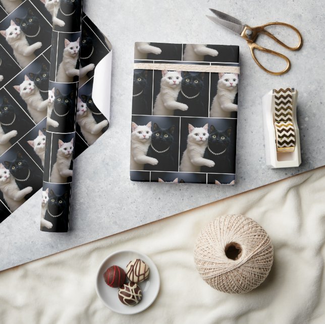 White Cat Hugging a Black Cat Wrapping Paper (Crafts)