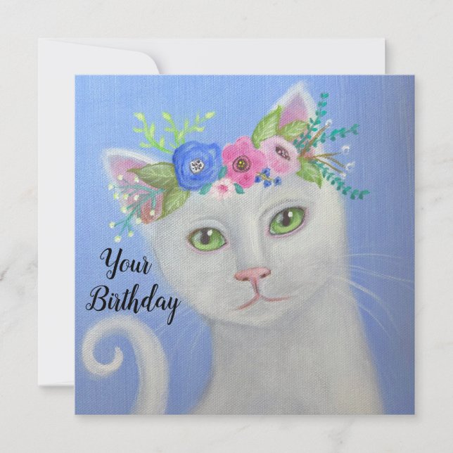White Cat I Flower Crown Whimsical Art  (Front)