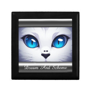 White Cat Illustration With Vibrant Blue Eyes Gift Box