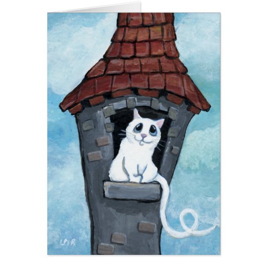White Cat in a Fairy Tale Tower Card (Front)