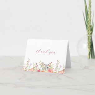 White Cat in a Flower Garden Thank You Card