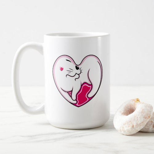 White Cat In A Love Frame Coffee Mug