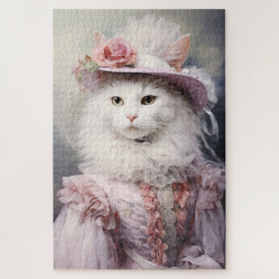 White Cat in a Pink Ensemble Jigsaw Puzzle