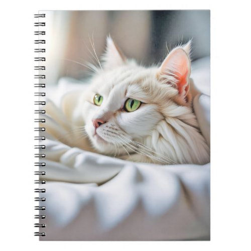White Cat In Bed Notebook