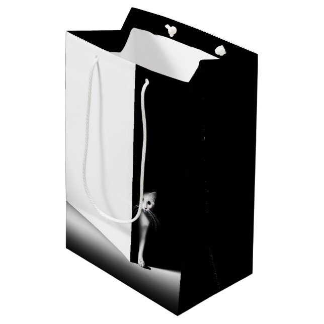 White Cat In Black Shadow Medium Gift Bag (Front Angled)