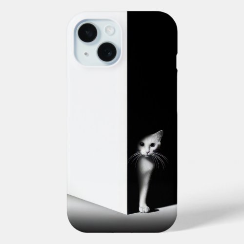 White Cat In Black Shadows iPhone 15 Case