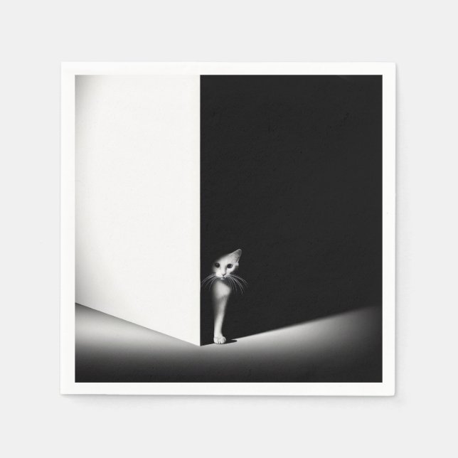 White Cat In Black Shadows Napkins (Front)