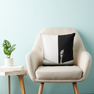 White Cat In Black Shadows Throw Pillow