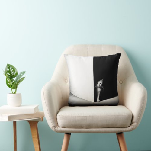 White Cat In Black Shadows Throw Pillow