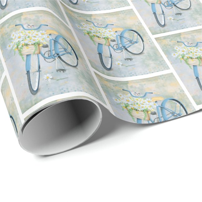 white cat in flowers on bicycle wrapping paper (Roll Corner)