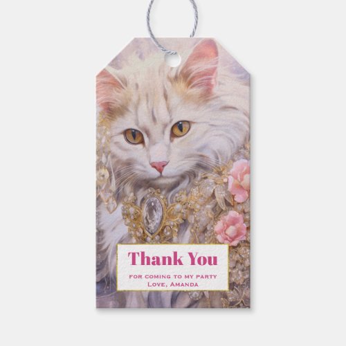 White Cat in Gold and Diamonds Party Thank You Gift Tags