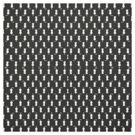 White Cat Isolated on Black Polka Dot Pattern Fabric