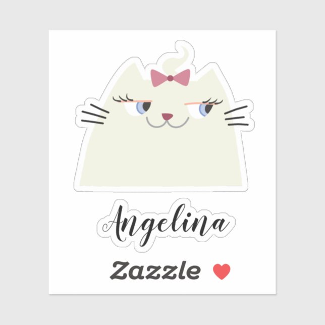 White Cat Kawaii Pink Sticker (Sheet)