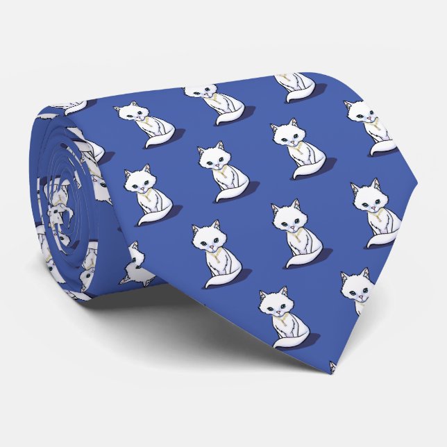 White Cat KiniArt Neck Tie (Rolled)