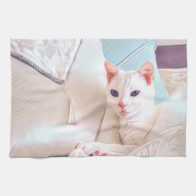 White Cat Kitchen Towel (Horizontal)