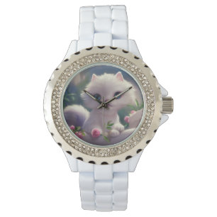 WHITE CAT KITTEN LADIES WRIST WATCH