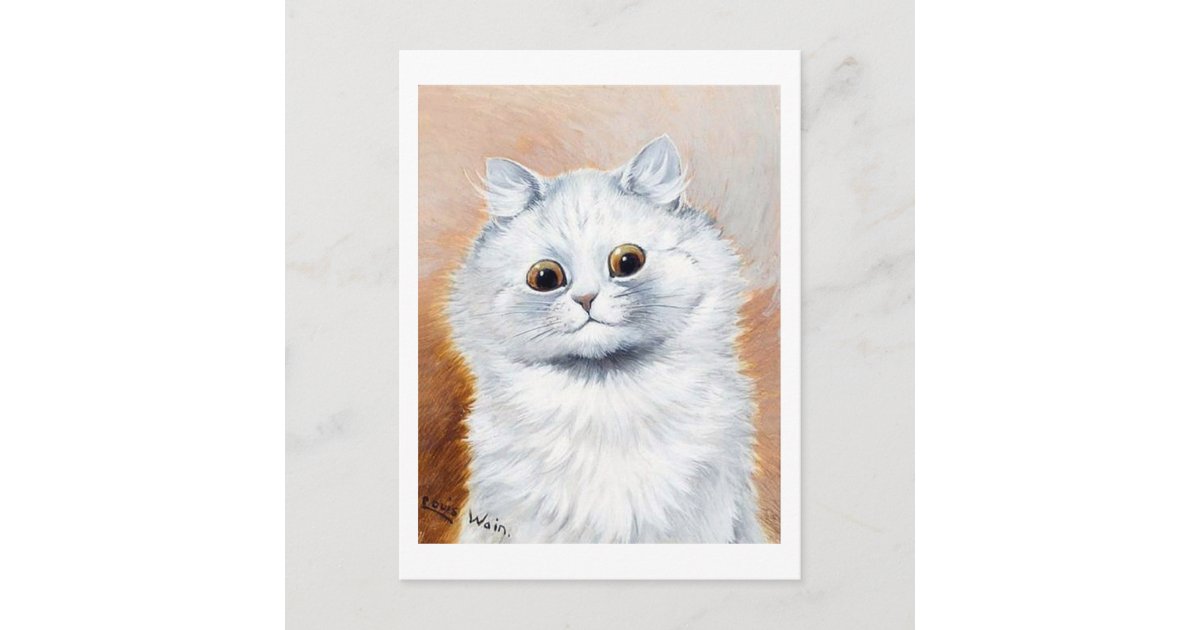 Vintage Louis Wain Cat Painting Art Print Fancy White Cat and 