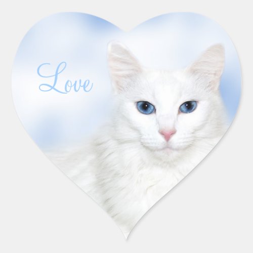White cat love heart sticker
