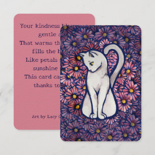 White Cat Mauve Daisies                            Thank You Card
