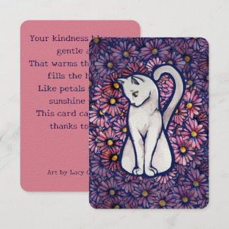 White Cat Mauve Daisies                            Thank You Card