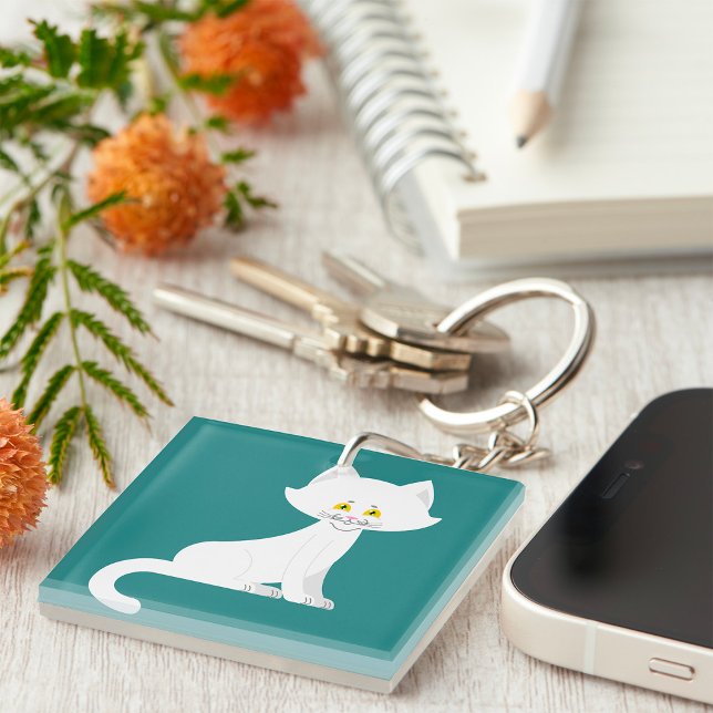 White Cat Minimalist Kitten Keychain (Creator Uploaded)