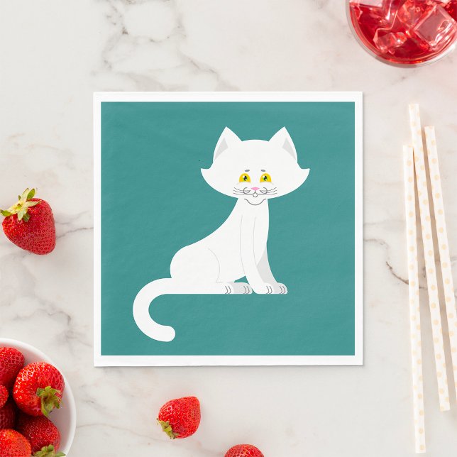 White Cat Minimalist Kitten Napkins (Creator Uploaded)
