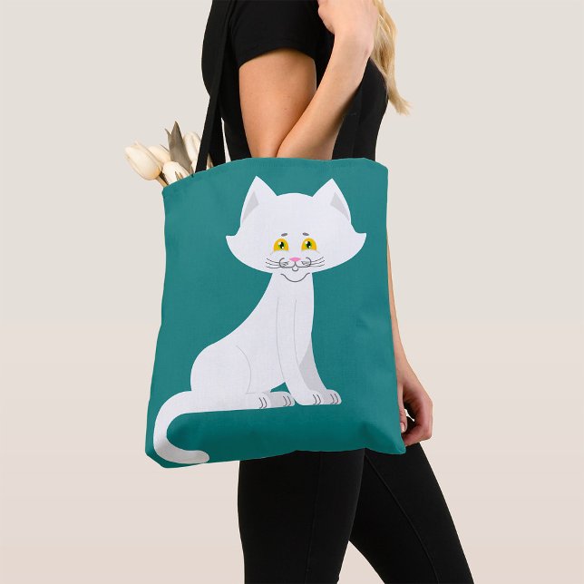 White Cat Minimalist Kitten Tote Bag (Creator Uploaded)
