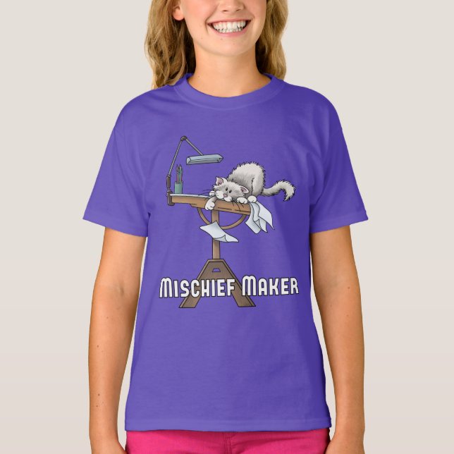 White Cat Mischief Maker T-Shirt (Front)