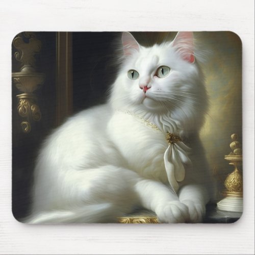 White Cat Mouse Pad
