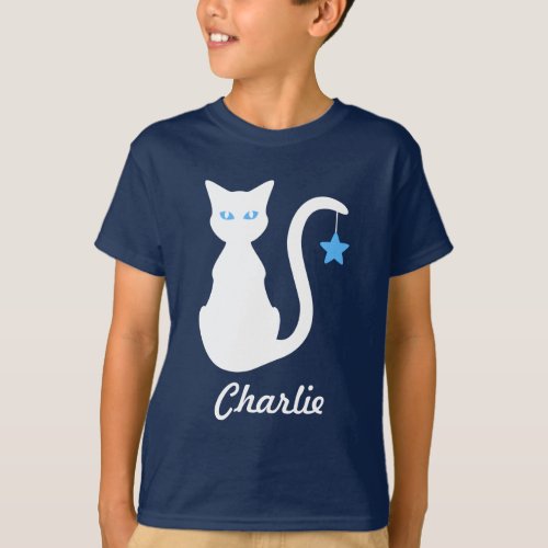 White Cat Name T_Shirt Child