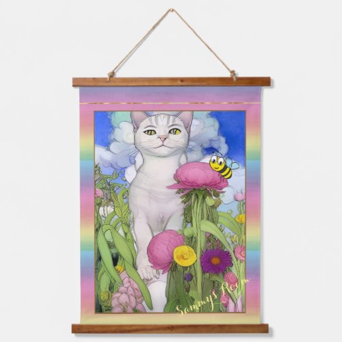 White Cat Nature Motif Customizable  Hanging Tapestry