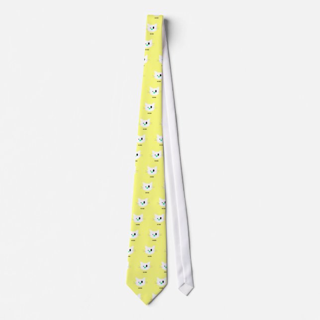 white cat neck tie (Front)
